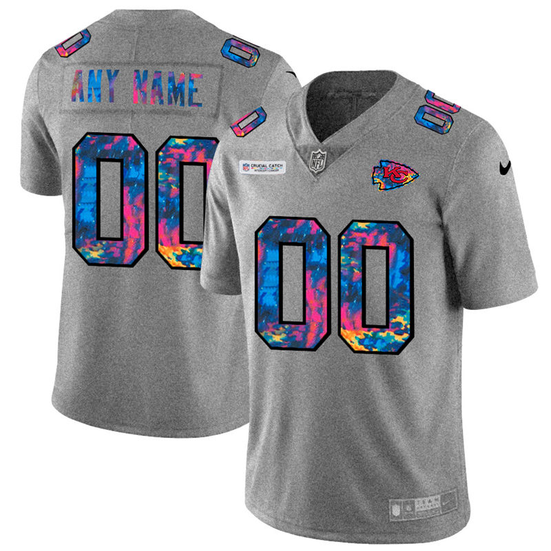 Kansas City Chiefs Custom Men Nike MultiColor 2020 NFL Crucial Catch Vapor Untouchable Limited Jersey Greyheather->customized nfl jersey->Custom Jersey
